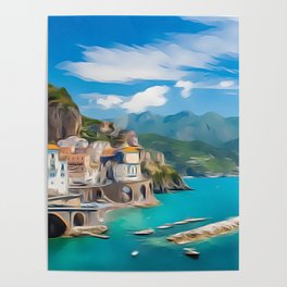 Amalfi Coast Italy Travel Waterfront Poster