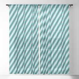 [ Thumbnail: Turquoise, Dark Slate Gray, Light Sea Green, and Lavender Colored Stripes Pattern Sheer Curtain ]
