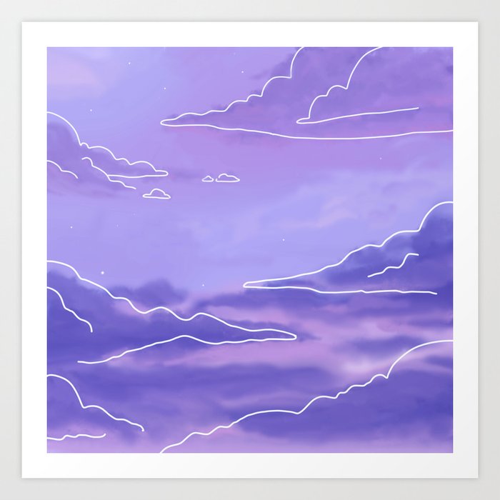Blue Sunset View Cloud Aesthetic Art Print