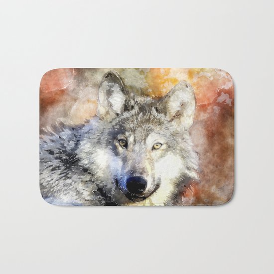 Wolf Animal Wild Nature-watercolor Illustration Bath Mat