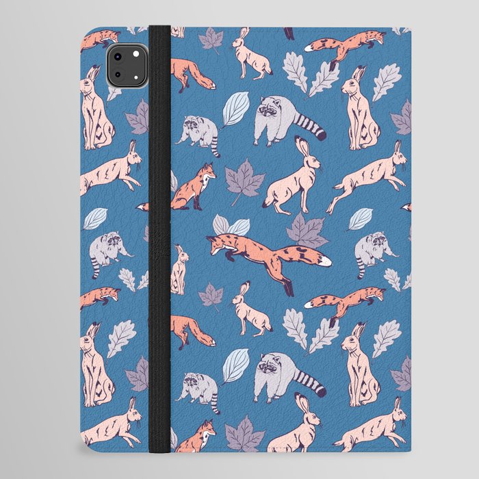 Autumn woodland creatures in Blue  iPad Folio Case