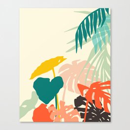 Tropical Nature, Botanical Pastel Jungle Plants Illustration, Minimal Bohemian Palm Monstera Forest Canvas Print