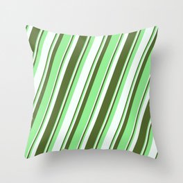 [ Thumbnail: Dark Olive Green, Light Green, and Mint Cream Colored Lines Pattern Throw Pillow ]