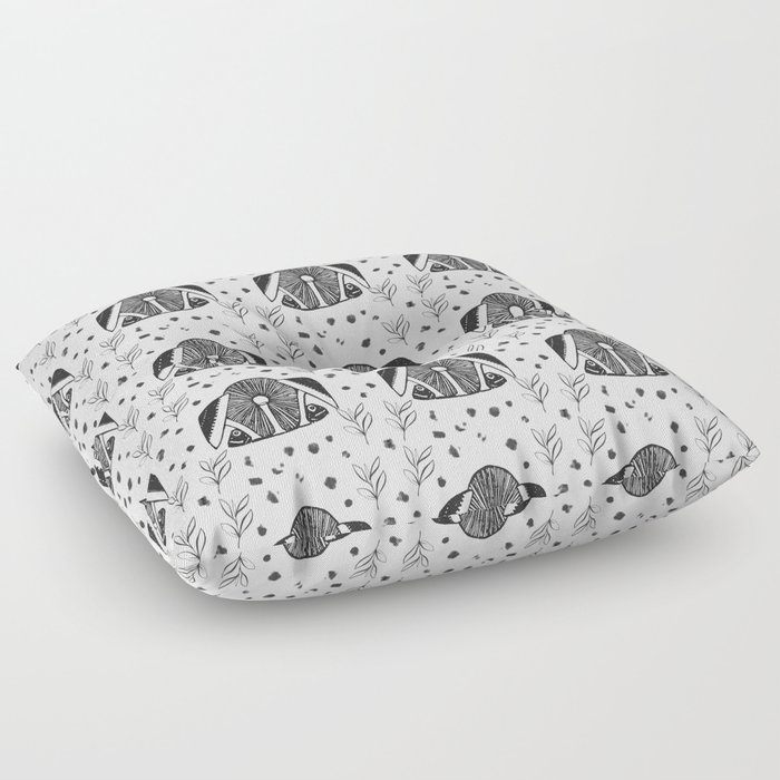 Cottage core Grey Mushroom Polka Dot Pattern-Rustic Pattern Floor Pillow