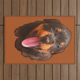 Cartoon Style Nerdy Rottweiler Puppy Sticking Tongue Out Outdoor Rug