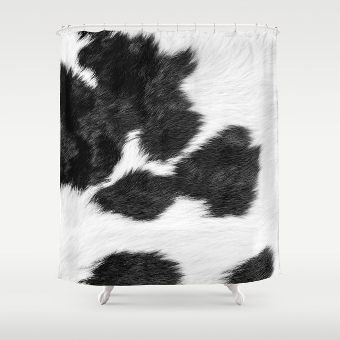 Modern Minimal Cowhide in Black and White Shower Curtain