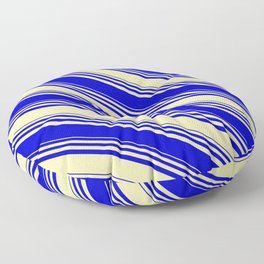 [ Thumbnail: Pale Goldenrod & Blue Colored Stripes Pattern Floor Pillow ]