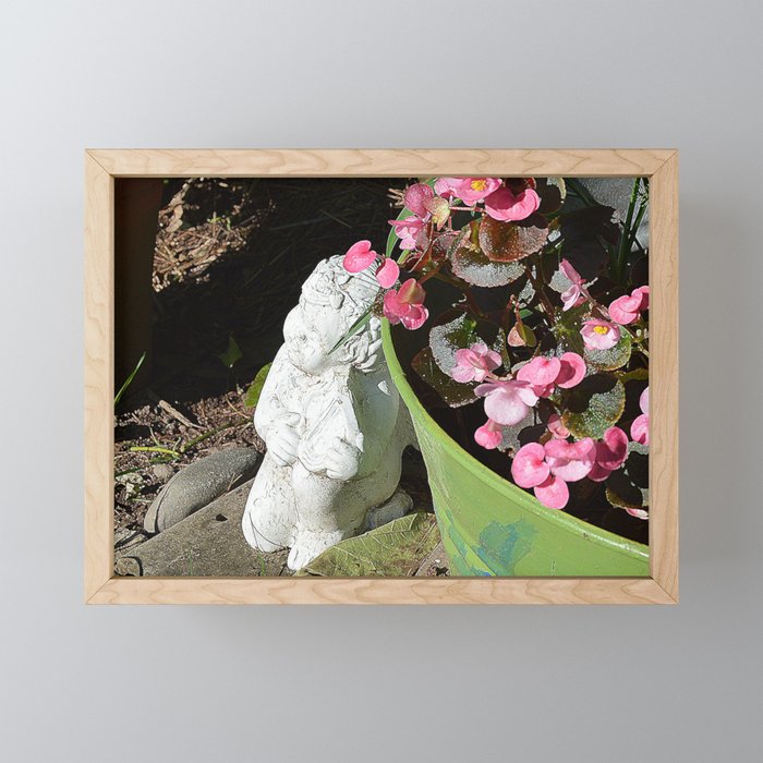 Sun kissed Garden Angel and Begonias Framed Mini Art Print