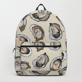 Oysters by the Dozen in Cream Backpack | Foodart, Kitchenprint, Underthesea, Oysters, Prawns, Oysterpearl, Nauticalprint, Seafood, Shrimp, Oceanwaves 