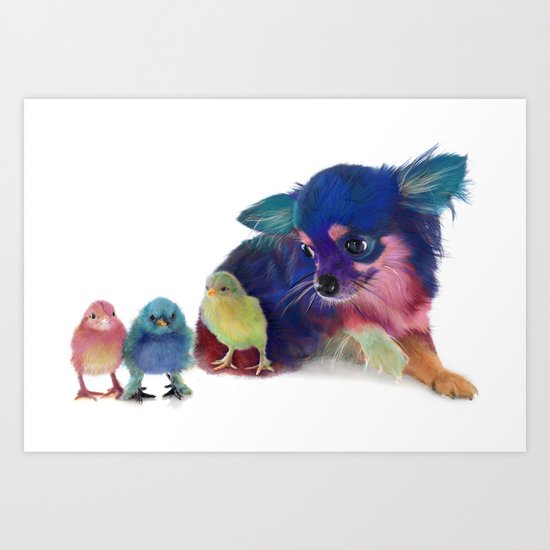 Chihuahua and Chicks Art Print