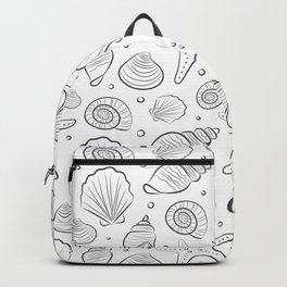 Sea shells illustration. White and gray. Summer ocean beach print. Backpack