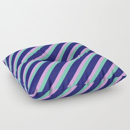 [ Thumbnail: Plum, Aquamarine & Midnight Blue Colored Lined/Striped Pattern Floor Pillow ]