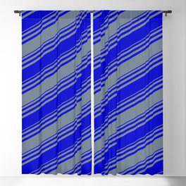[ Thumbnail: Blue & Slate Gray Colored Stripes Pattern Blackout Curtain ]