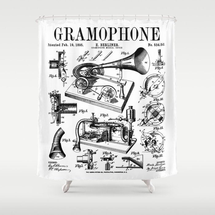 Gramophone Vinyl Record Lover Musician DJ Vintage Patent Shower Curtain