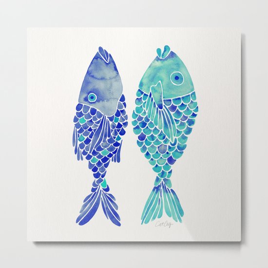 Indonesian Fish Duo – Navy & Turquoise Palette Metal Print