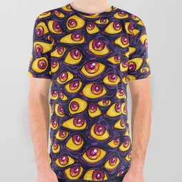 Wall of Eyes in Dark Purple All Over Graphic Tee
