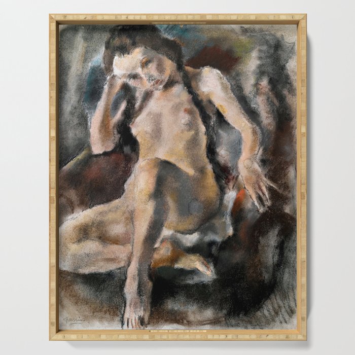 Jules Pascin - Sitting Nude - Nu Assis - Modern Expressionism Serving Tray