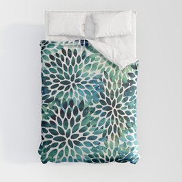 Floral Watercolor, Navy, Blue Teal, Abstract Watercolor Comforter