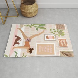 Yoga Girl Power with cat & plants Rug | Curated, Love, Cat, Good, Yoga, Power, Motivational, Women Empowerment, Vibes, Illustration 