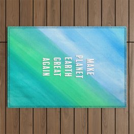 Make Planet Earth Great Again Blue and Teal Watercolor Outdoor Rug