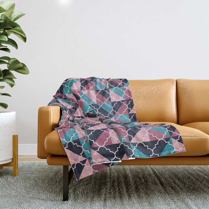 Arabesque Mosaic - pink and blue Throw Blanket