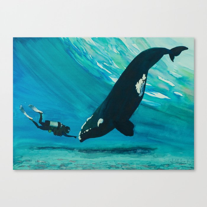 Whale & Diver Canvas Print