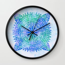 Bohochic Watercolor Mandala  Blue Turquoise Wall Clock