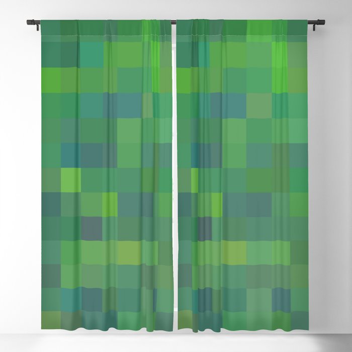 geometric square pixel pattern abstract in green and blue Blackout Curtain