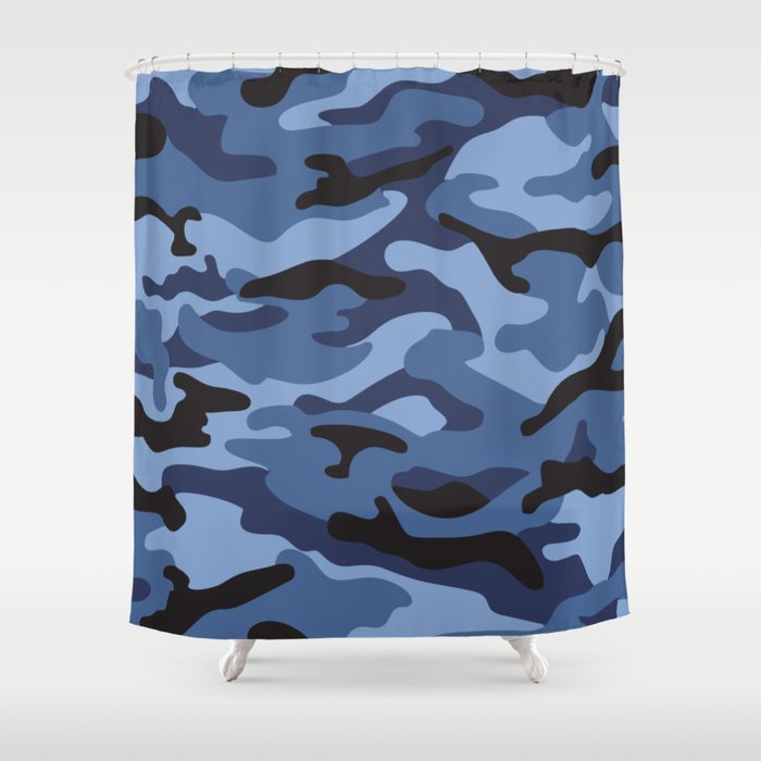 Camouflage Pattern Bluie Grey Shower Curtain