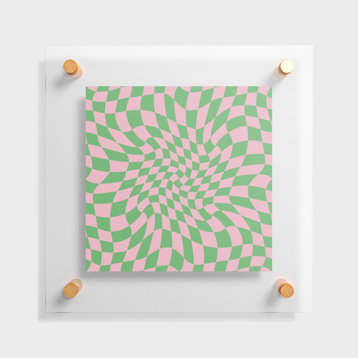 Green & Pink Warped Checkerboard Floating Acrylic Print