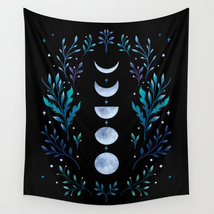 Moonlight Garden Blue Wall Tapestry by episodic drawing Society6
