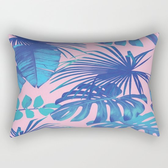 tropical leaf pattern pink Rectangular Pillow
