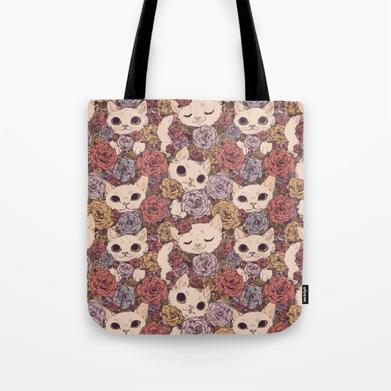 Floral Cat Pattern Tote Bag