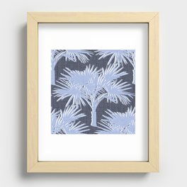 Retro Tropical Palm Trees Denim Blue and Navy Recessed Framed Print