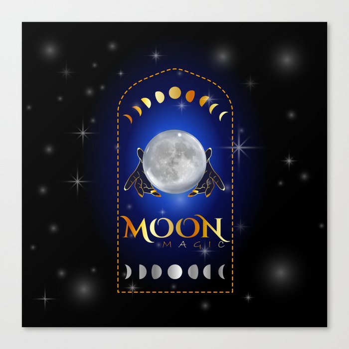 Witch Hands holding the full moon performing a white magic healing ritual	 Canvas Print