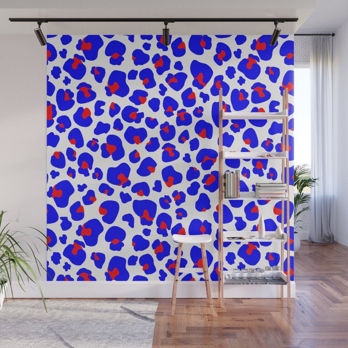 Leopard Red White and Blue  Wall Mural