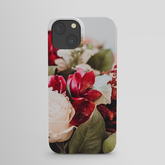 Beautiful Pink, Red and White Rustic Colorful Mixed Flower Bouquet, Still Life Composition Close-Up iPhone Case
