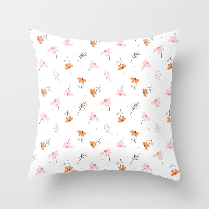 Pink and Orange Flowers Throw Pillow