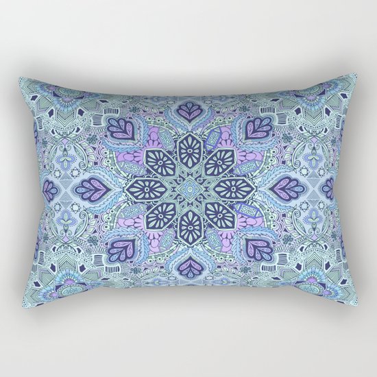 Navy Blue, Mint and Purple Boho Pattern Rectangular Pillow