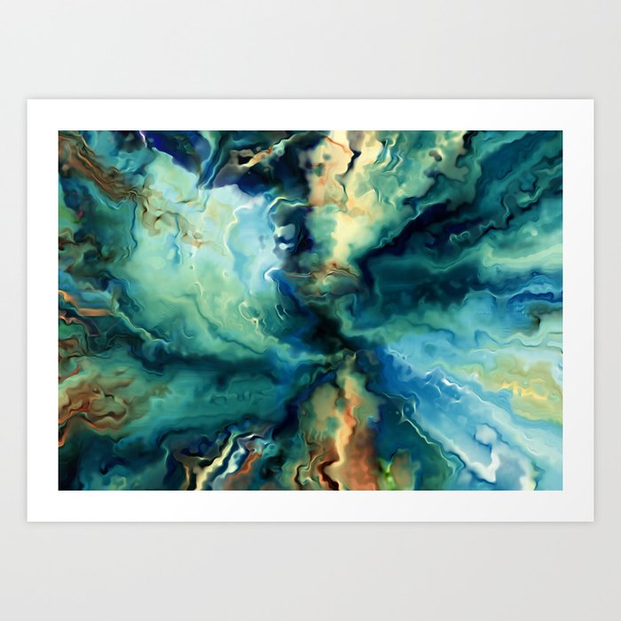 Marbled Ocean Abstract, Navy, Blue, Teal, Green Art Print