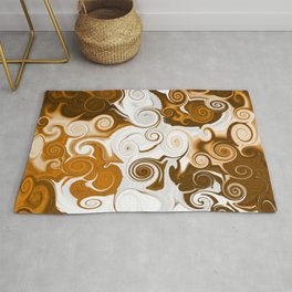 Abstract Coffee Swirl Brown and White Area & Throw Rug