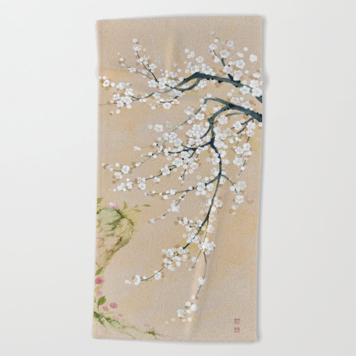 Ume flower painting,korean painting. chinoiserie. Beach Towel