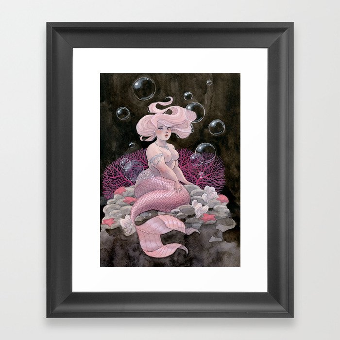 Pink and pearls mermaid Framed Art Print