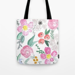 Floral Peony and Rose Watercolor Print  Tote Bag
