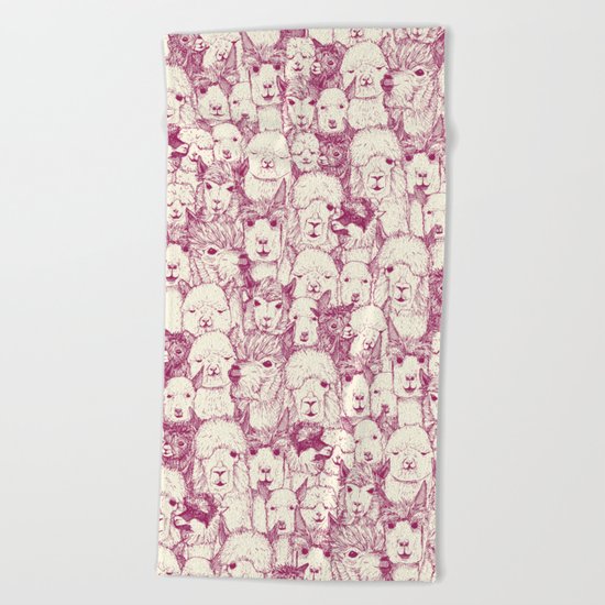just alpacas cherry pearl Beach Towel