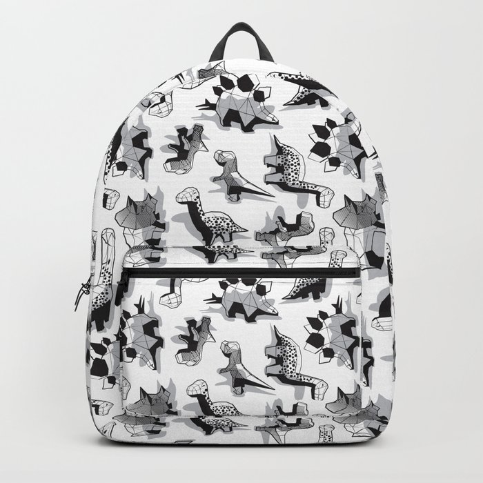 Geometric Dinos // non directional design white background grey dinosaurs shadows Backpack