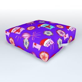 Baby bears with red Santa hats, vintage retro lollipops candy. Cute Christmas purple pattern Outdoor Floor Cushion