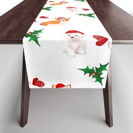 Christmas ,festive puppies white background  Table Runner