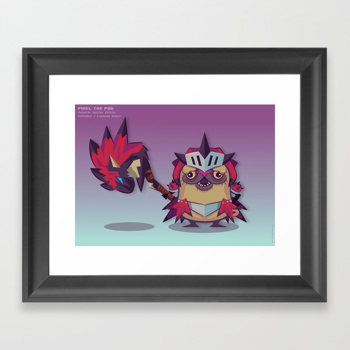 Pixel the Monster Hunting Pug Framed Art Print