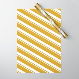 [ Thumbnail: Goldenrod and White Colored Stripes Pattern Wrapping Paper ]